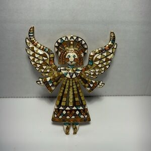 Bob Mackie Enamel Mosaic Angel Pin Brooch Multicolored Guardian Angel 2 3/4”H
